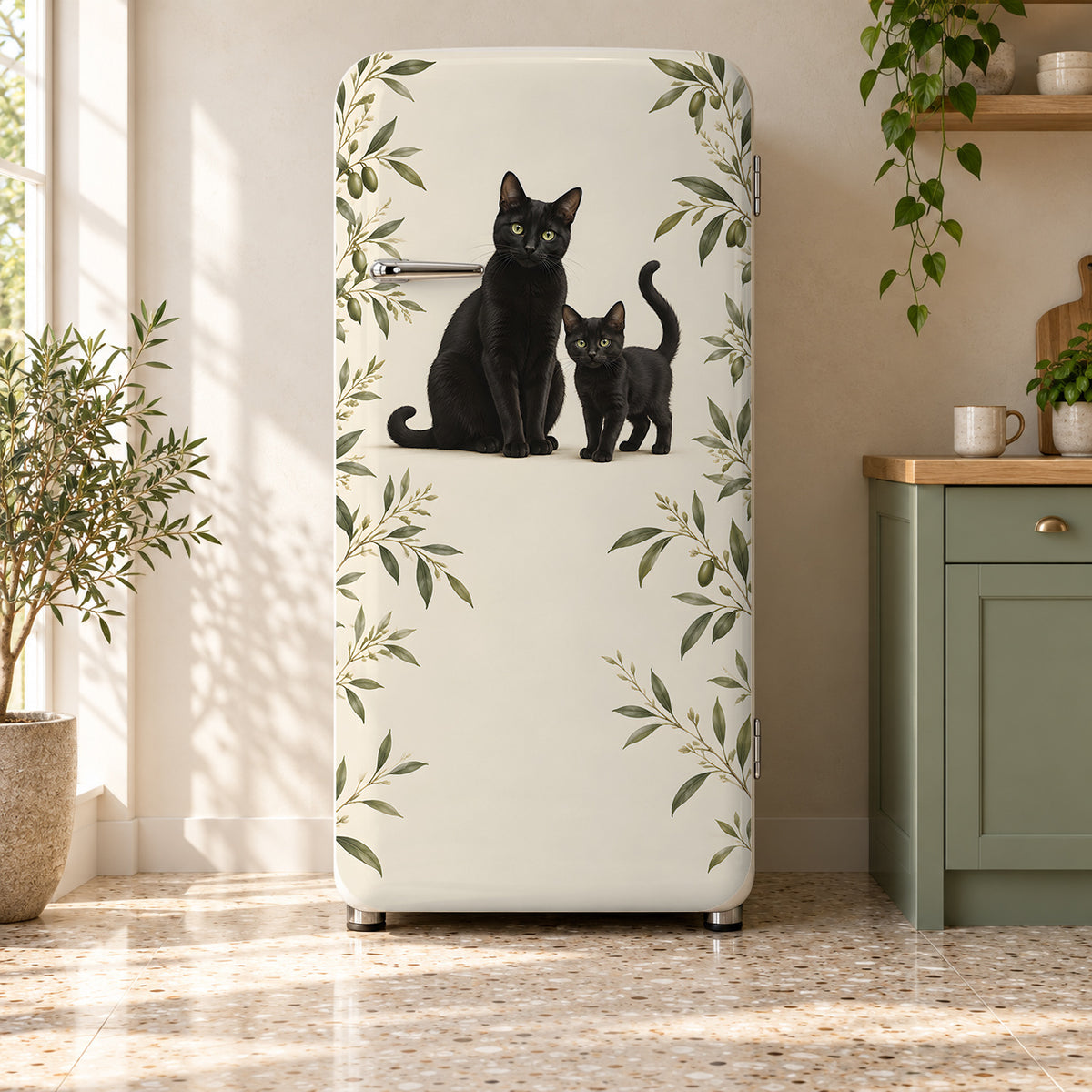 Black Cats fridge wrap on a retro refrigerator
