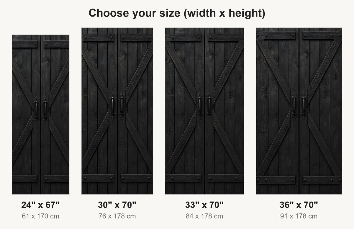Black Farmhouse Doors fridge wrap available sizes 24, 30, 33 and 36 inch