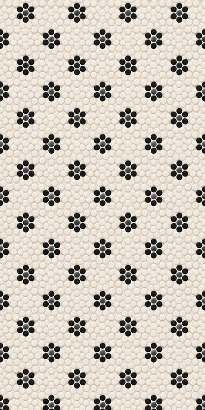 Black Flower Penny Tile fridge wrap full design