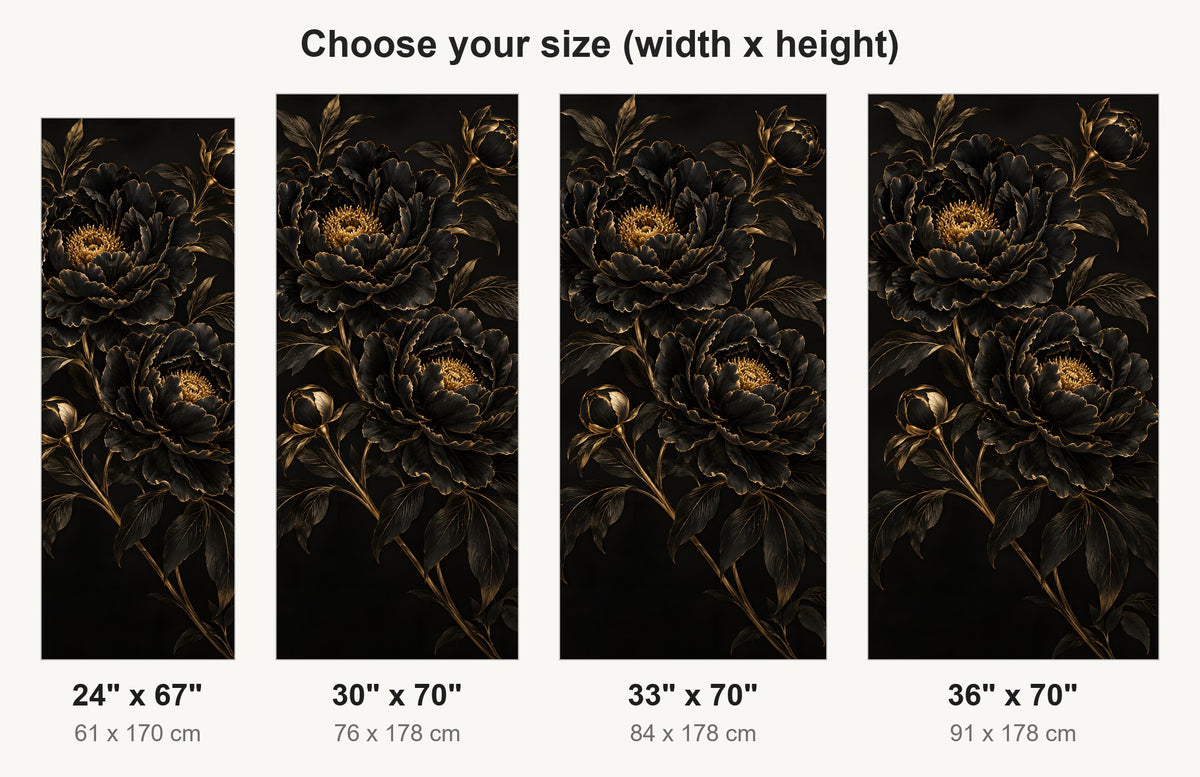 Black & Gold Floral fridge wrap available sizes 24, 30, 33 and 36 inch