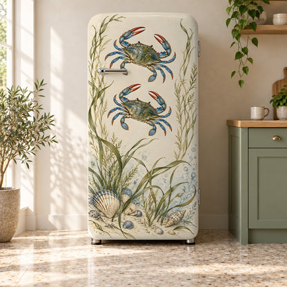Blue Crabs fridge wrap on a retro refrigerator
