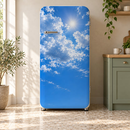 Blue Sky & Clouds fridge wrap on a retro refrigerator
