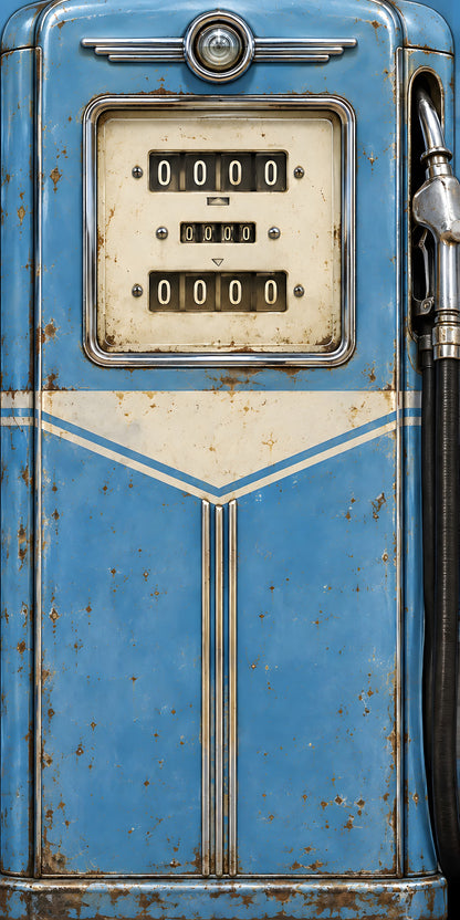 Blue Vintage Gas Pump fridge wrap full design