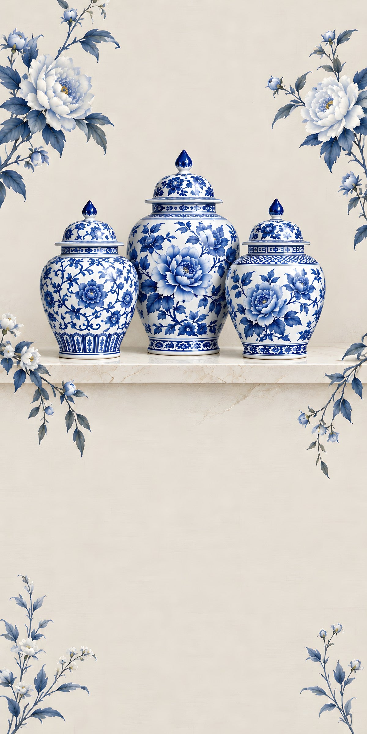 Blue & White Ginger Jars fridge wrap full design