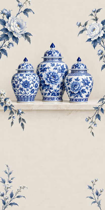 Blue & White Ginger Jars fridge wrap full design