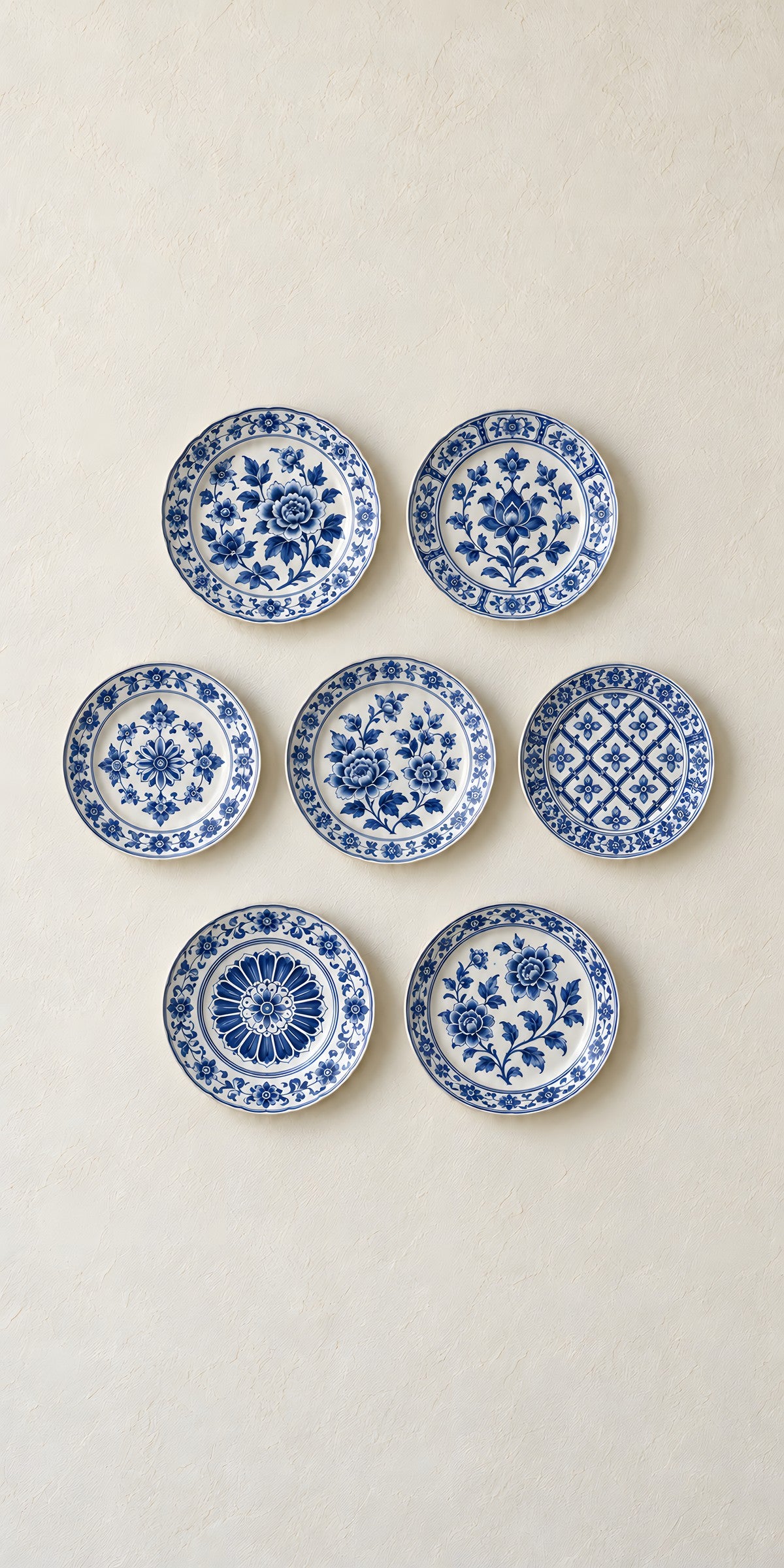 Blue & White Plate Wall fridge wrap full design