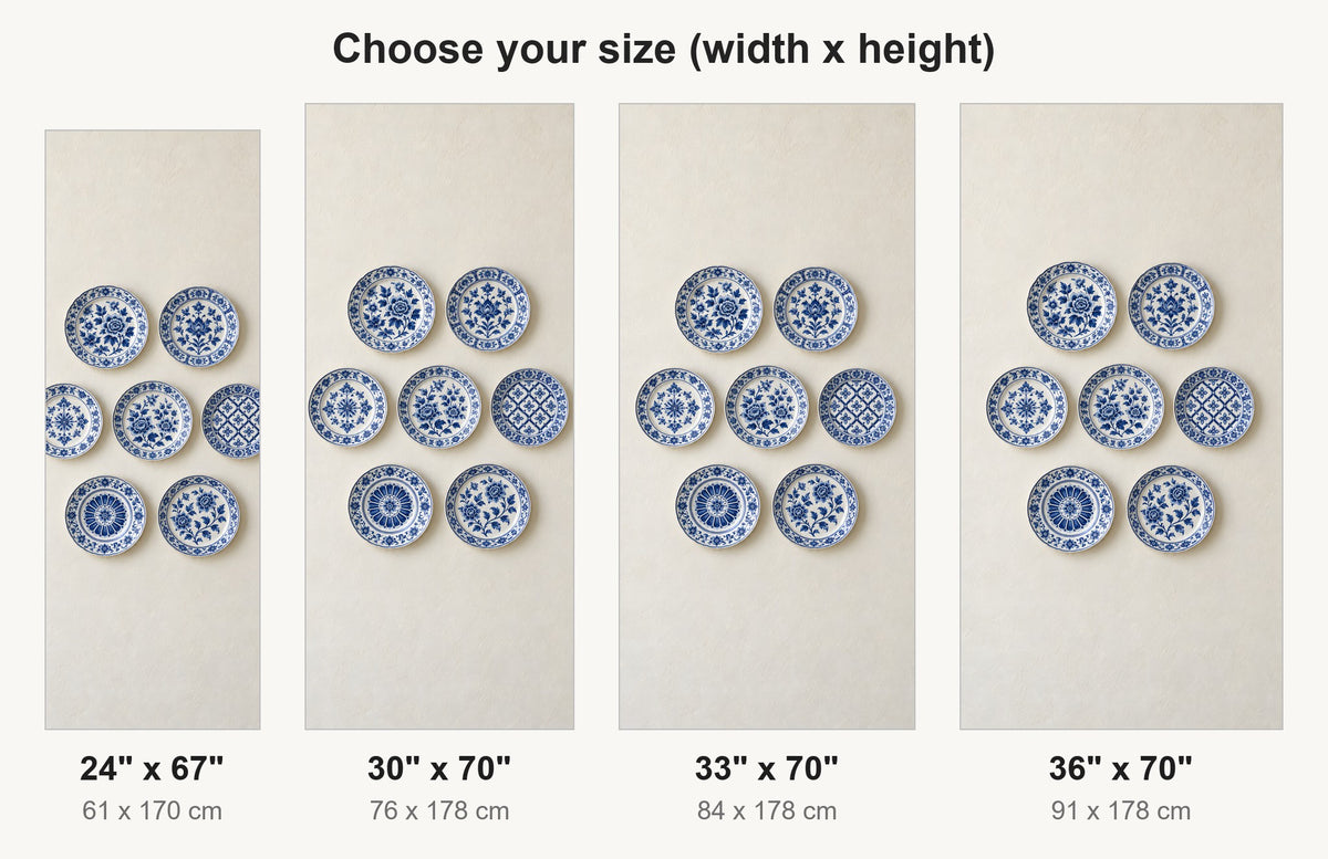 Blue & White Plate Wall fridge wrap available sizes 24, 30, 33 and 36 inch