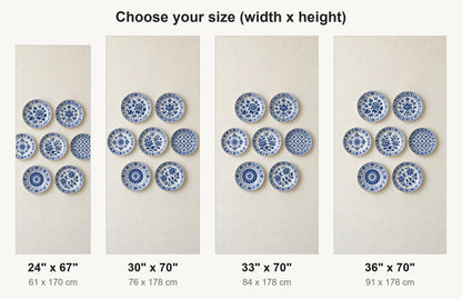 Blue & White Plate Wall fridge wrap available sizes 24, 30, 33 and 36 inch