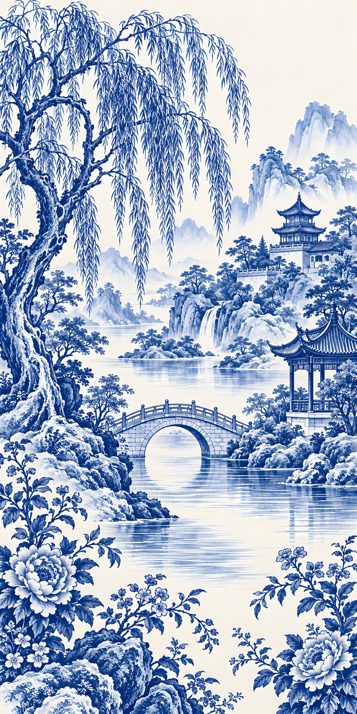Blue Willow Landscape fridge wrap full design