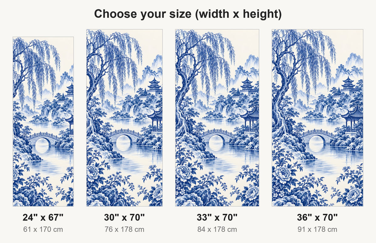 Blue Willow Landscape fridge wrap available sizes 24, 30, 33 and 36 inch