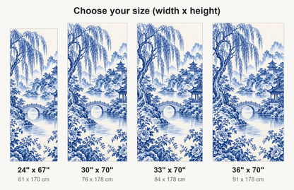 Blue Willow Landscape fridge wrap available sizes 24, 30, 33 and 36 inch