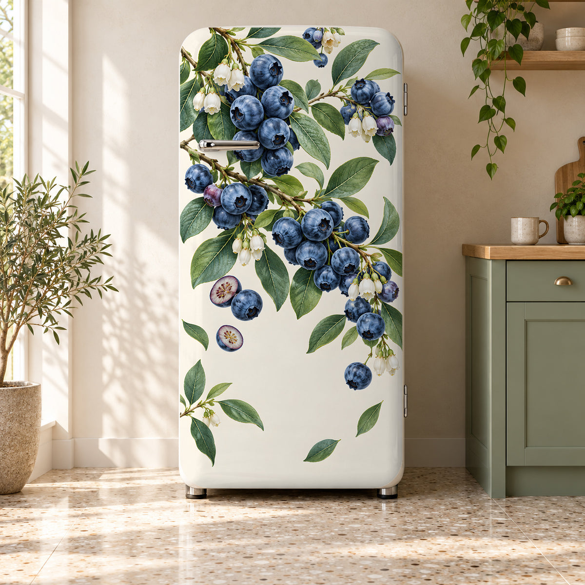 Blueberries fridge wrap on a retro refrigerator