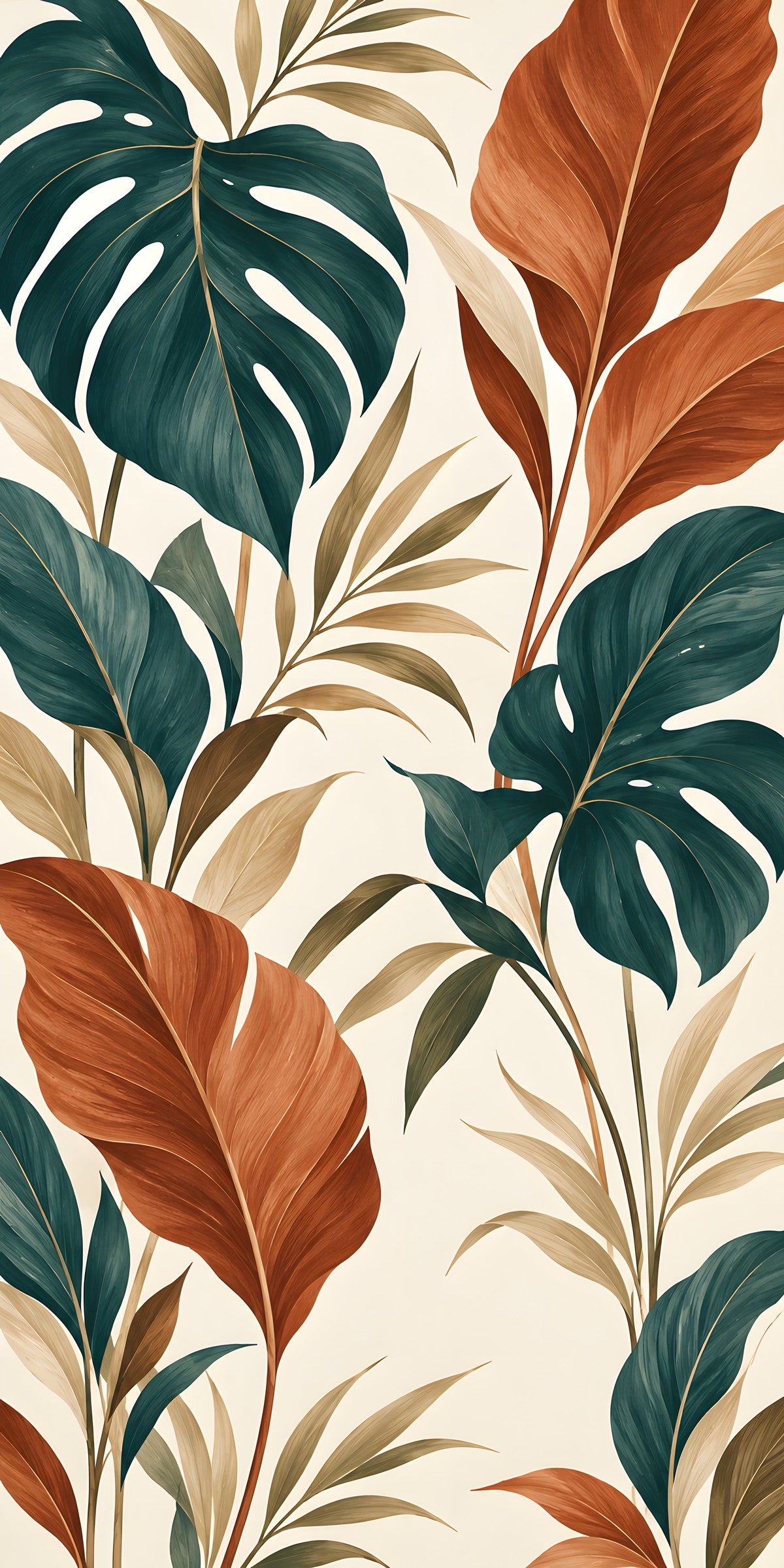 Boho Leaves Terracotta & Teal fridge wrap full design