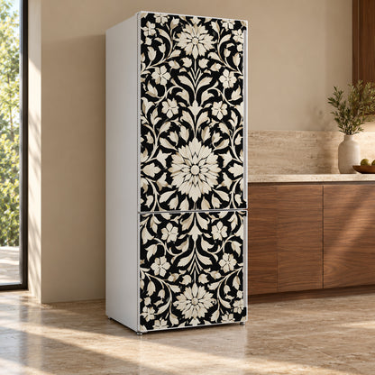 Bone Inlay Pattern fridge wrap, refrigerator shown at an angle