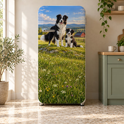 Border Collies fridge wrap on a retro refrigerator
