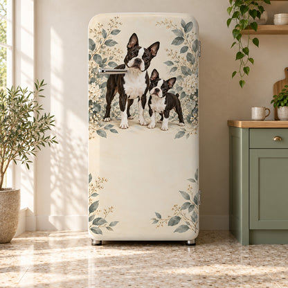 Boston Terriers fridge wrap on a retro refrigerator