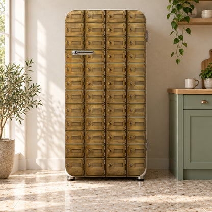 Brass PO Boxes fridge wrap on a retro refrigerator
