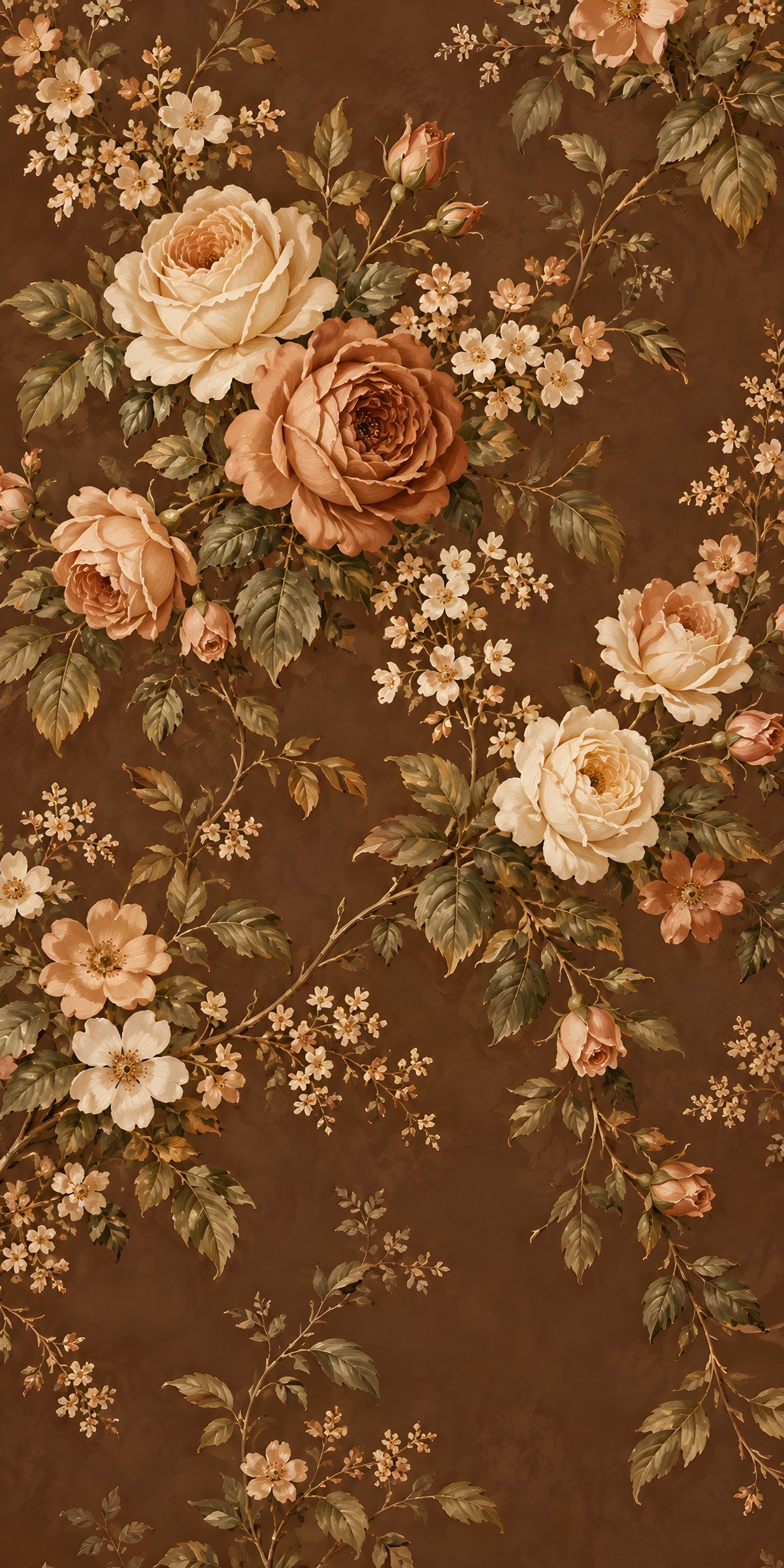 Brown Vintage Floral fridge wrap full design