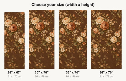 Brown Vintage Floral fridge wrap available sizes 24, 30, 33 and 36 inch