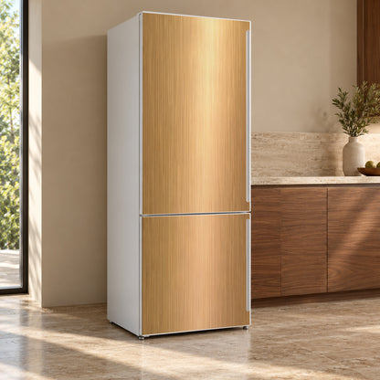 Brushed Gold Look fridge wrap, refrigerator shown at an angle