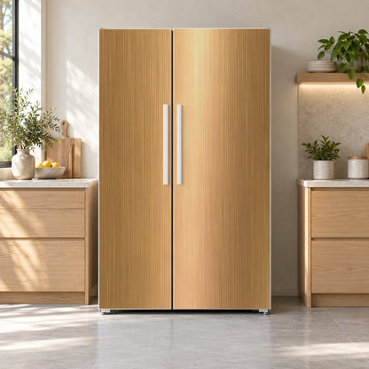 Brushed Gold Look fridge wrap on a side-by-side refrigerator