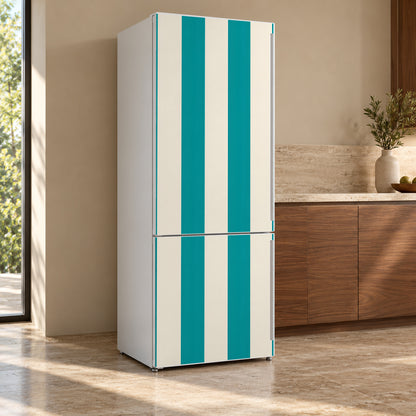 Cabana Stripes fridge wrap, refrigerator shown at an angle
