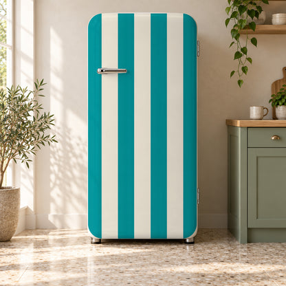 Cabana Stripes fridge wrap on a retro refrigerator