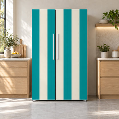 Cabana Stripes fridge wrap on a side-by-side refrigerator