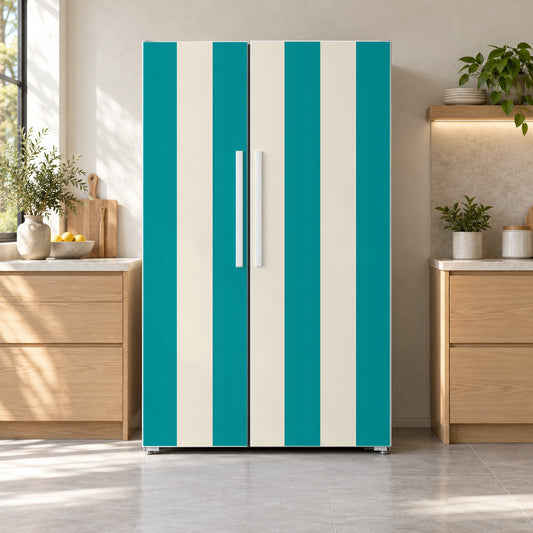 Cabana Stripes fridge wrap on a side-by-side refrigerator