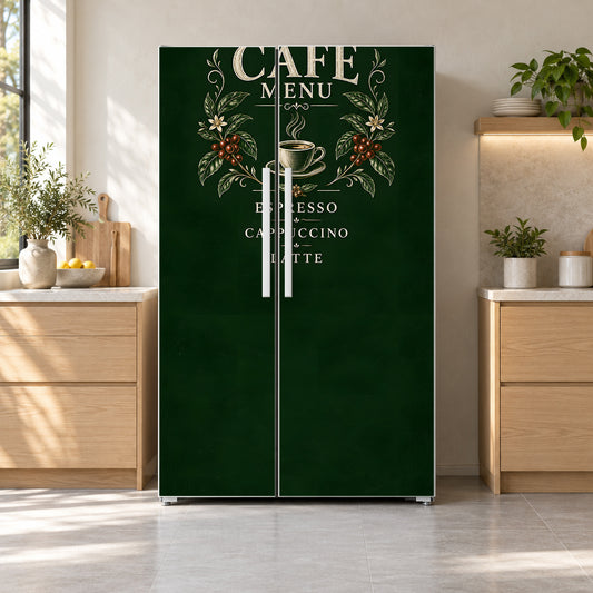 Cafe Menu Board fridge wrap on a side-by-side refrigerator