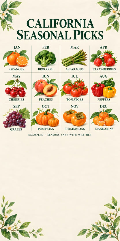 California Seasonal Produce Guide fridge wrap full design