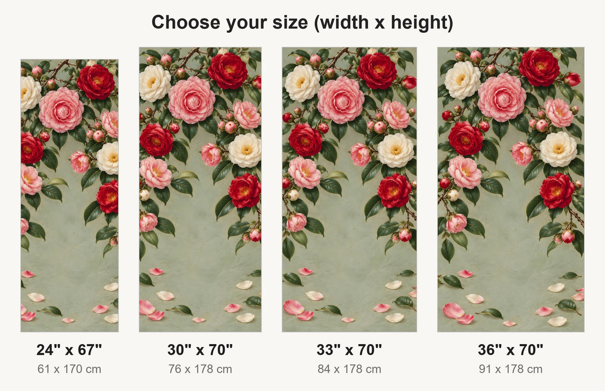 Camellias fridge wrap available sizes 24, 30, 33 and 36 inch