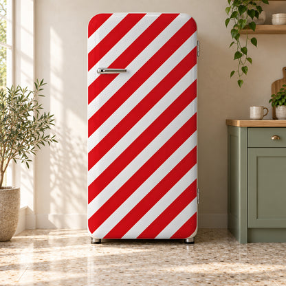 Candy Cane Stripes fridge wrap on a retro refrigerator
