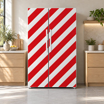 Candy Cane Stripes fridge wrap on a side-by-side refrigerator
