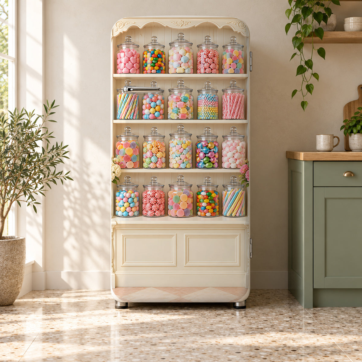 Candy Shop Jars fridge wrap on a retro refrigerator