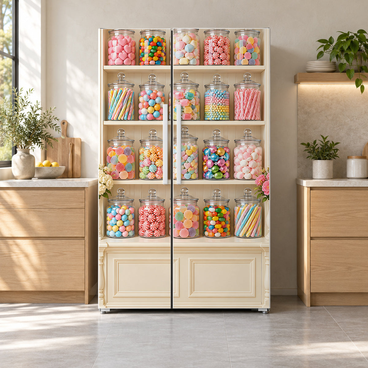 Candy Shop Jars fridge wrap on a side-by-side refrigerator