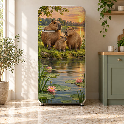 Capybaras fridge wrap on a retro refrigerator