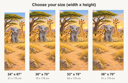 Cartoon Safari Friends fridge wrap available sizes 24, 30, 33 and 36 inch