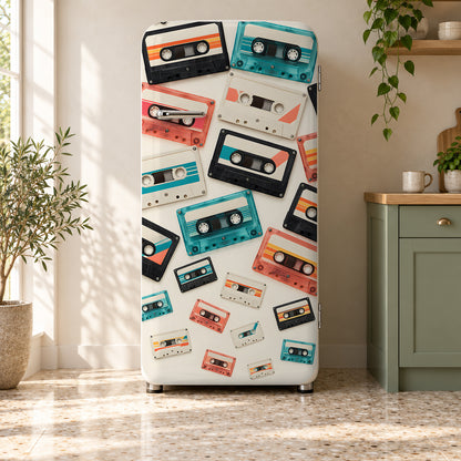 Cassette Tapes fridge wrap on a retro refrigerator