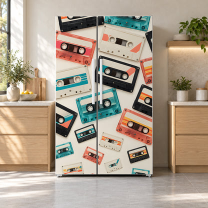 Cassette Tapes fridge wrap on a side-by-side refrigerator