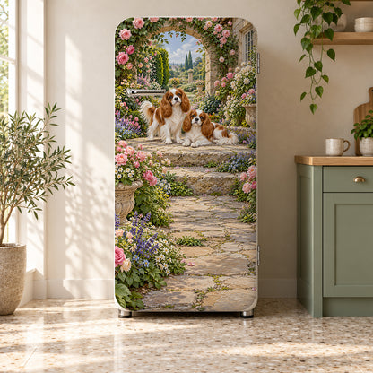 Cavalier King Charles Spaniels fridge wrap on a retro refrigerator