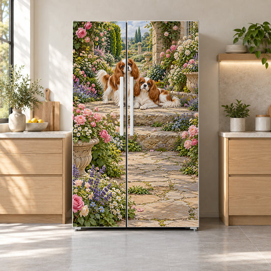 Cavalier King Charles Spaniels fridge wrap on a side-by-side refrigerator