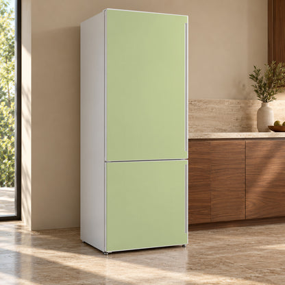 Celery Green fridge wrap, refrigerator shown at an angle
