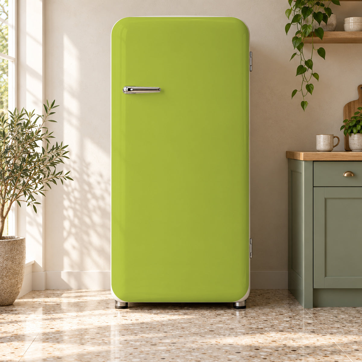 Chartreuse Green fridge wrap on a retro refrigerator