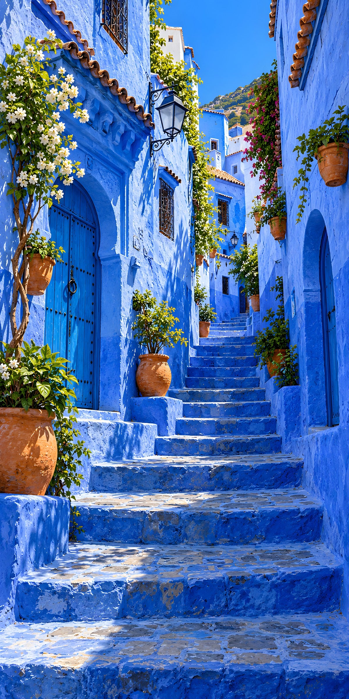 Chefchaouen Blue Streets fridge wrap full design