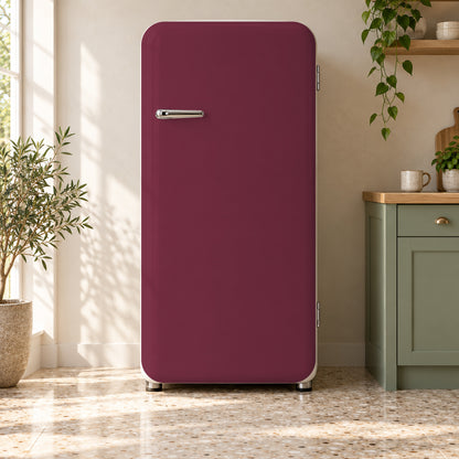 Cherry Burgundy fridge wrap on a retro refrigerator