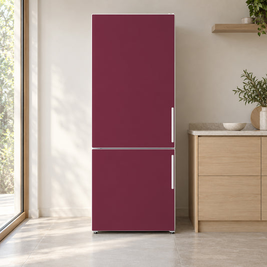 Cherry Burgundy fridge wrap on a white refrigerator in a bright kitchen