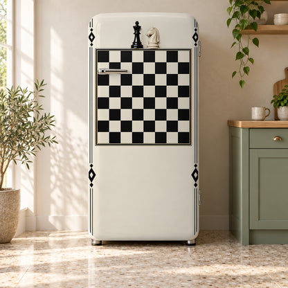 Chess Board fridge wrap on a retro refrigerator