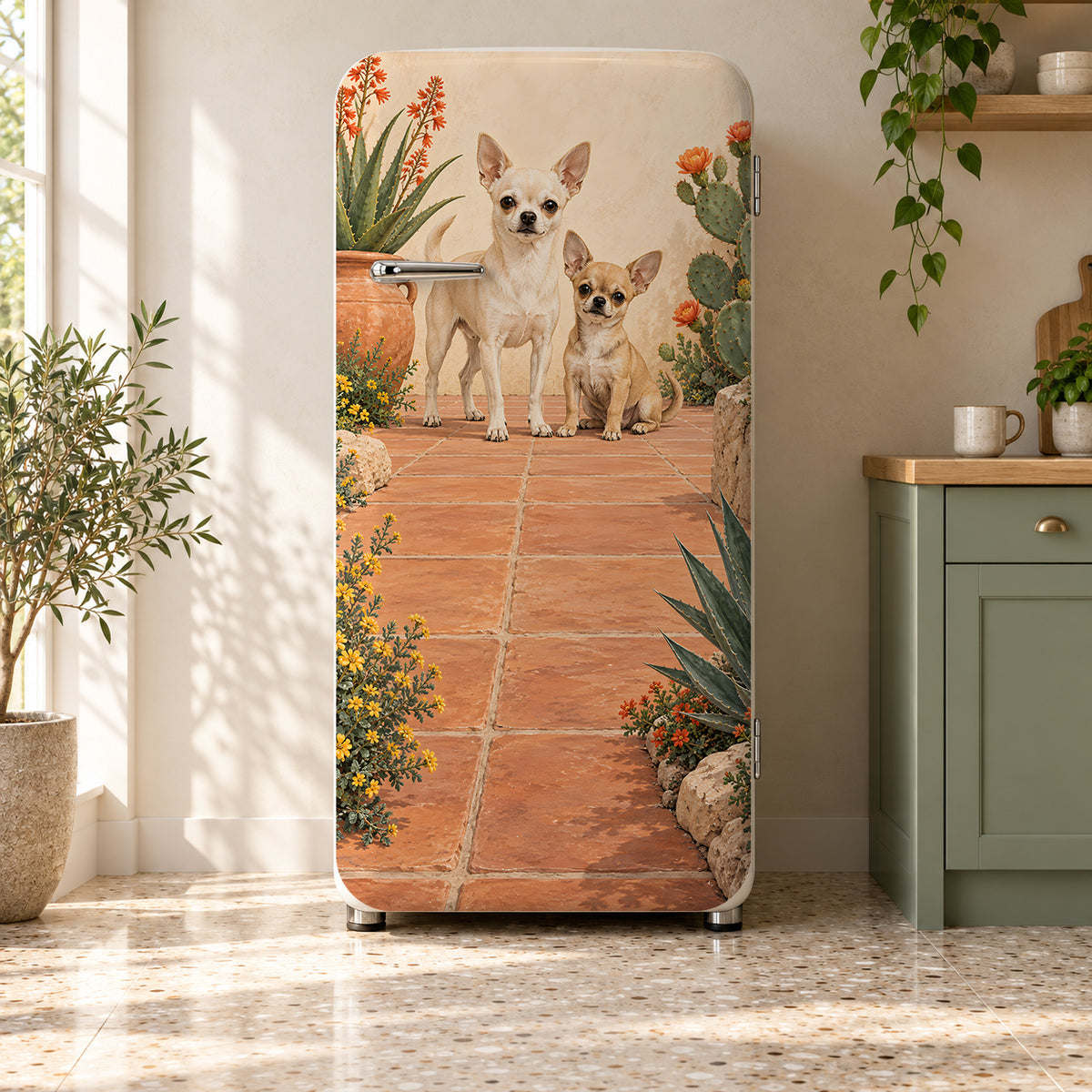 Chihuahuas fridge wrap on a retro refrigerator