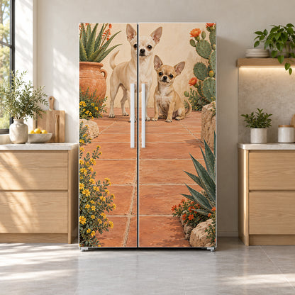 Chihuahuas fridge wrap on a side-by-side refrigerator
